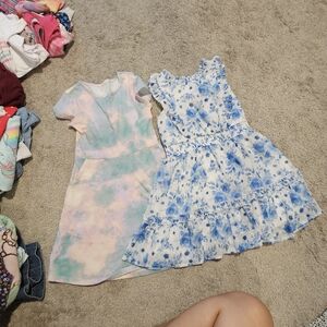 Floral Blue and Tie-Dye Pink Kids Dresses